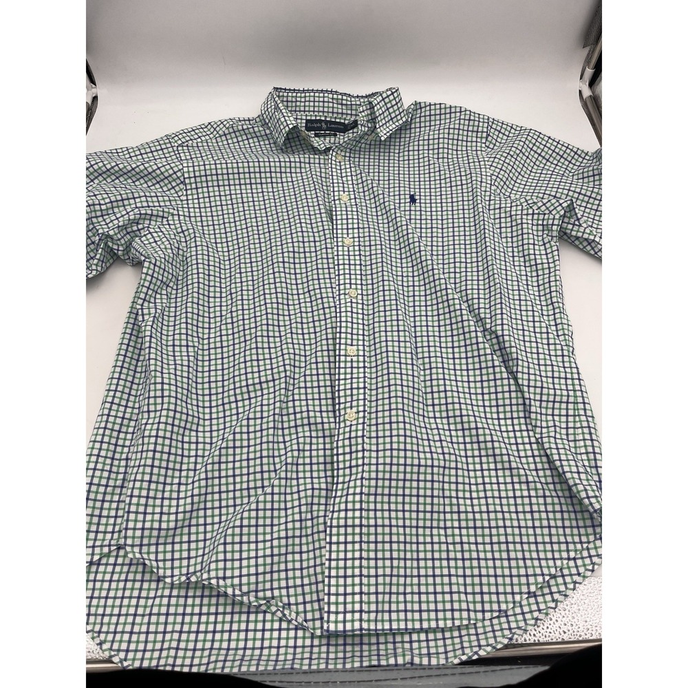 Ralph Lauren Classic Fit Shirt Mens XL Blue Green Check Pony Logo Short Sleeve